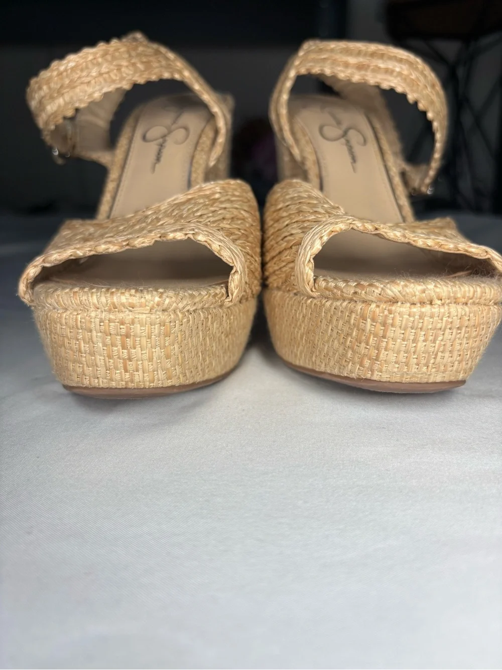 Jessica Simpson JP Priella 2 Woven Platform Ankle Strap Heels in Natural